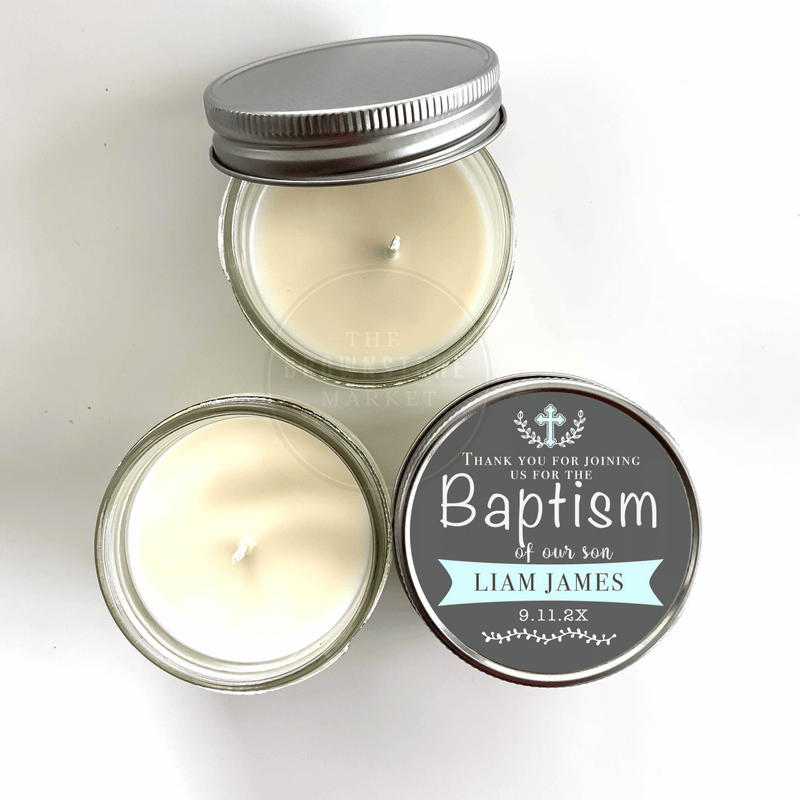 Baby Boy Blue Christening Candle | Personalized Baptism Favor | Scented Thank You Gift