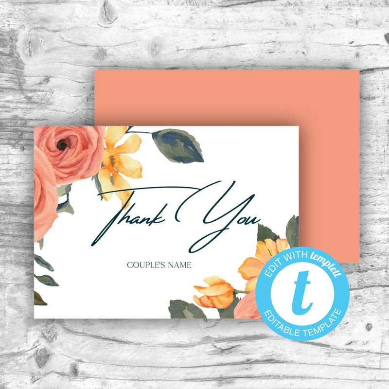 Peach Floral Thank You Card