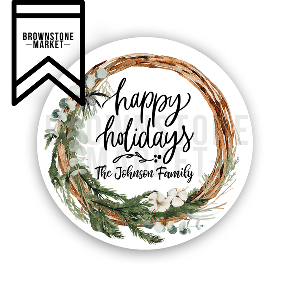 Happy Holiday Stickers - Labels, Brownstone Market